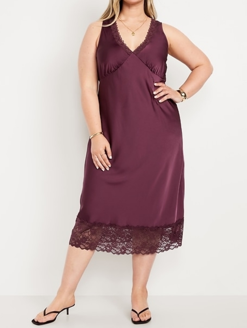 M • Old Navy • Lace-Trim Satin Midi Dress